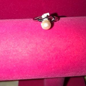 Ribbon of Hope Ring with pink pearl
